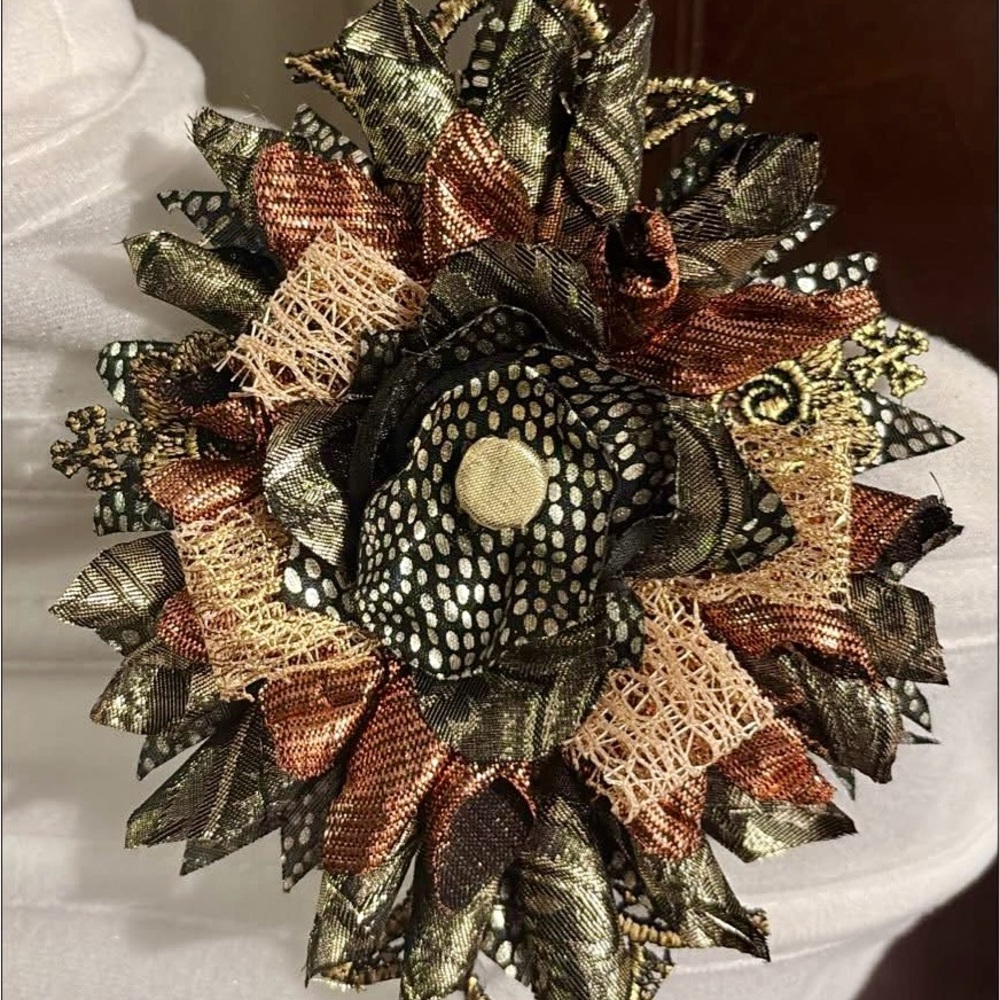 Multicolor Fabric Flower Brooch